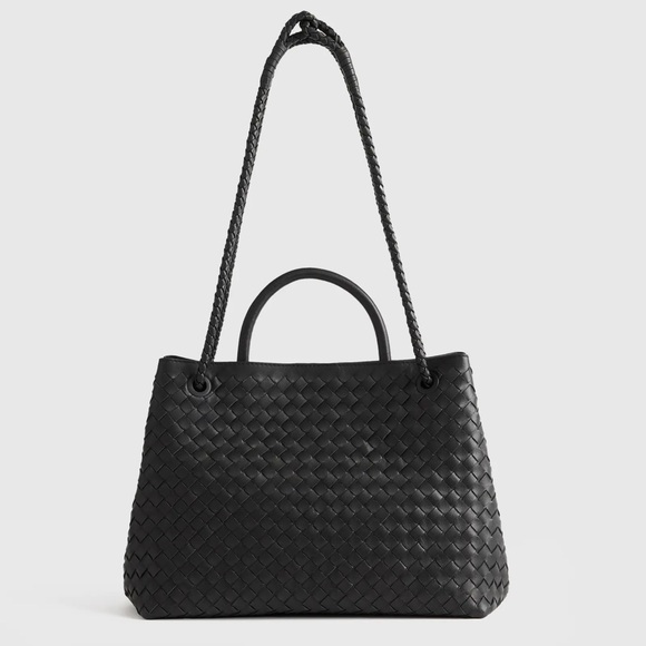 Quince Italian Leather Handwoven Satchel Black - Picture 7 of 12